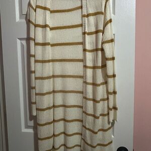 Striped Cream and Gold Women's Duster Caridgan